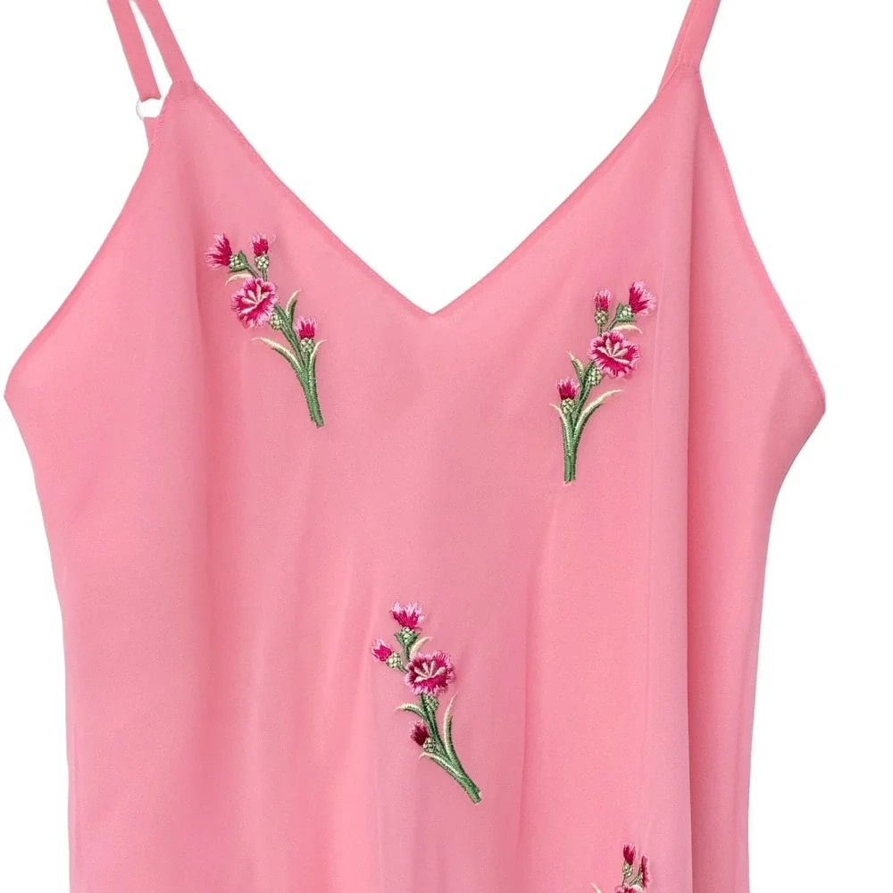Vintage Victorias Secret Gold Label Pink Floral Embroidered Slip Dress Small 90s
